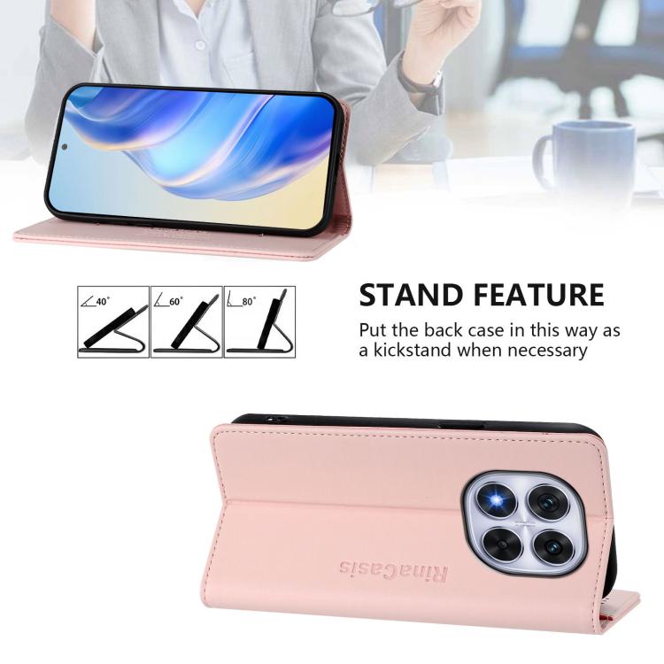 For Redmi Note 14 Pro 4G RC01 Dual-Folded Magnetic Suction RFID Leather Phone Case