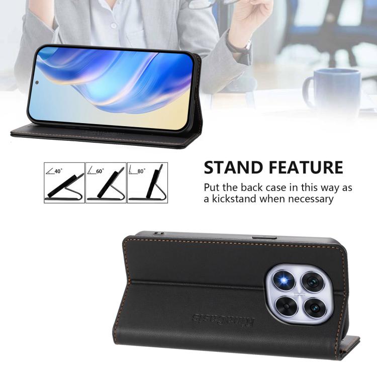 For Redmi Note 14 Pro 4G RC01 Dual-Folded Magnetic Suction RFID Leather Phone Case