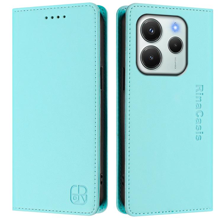 For Redmi Note 14 4G 164.84mm EU Version RC01 Dual-Folded Magnetic Suction RFID Leather Phone Case