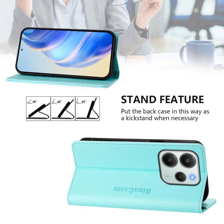 For Redmi Note 14 4G 164.84mm EU Version RC01 Dual-Folded Magnetic Suction RFID Leather Phone Case