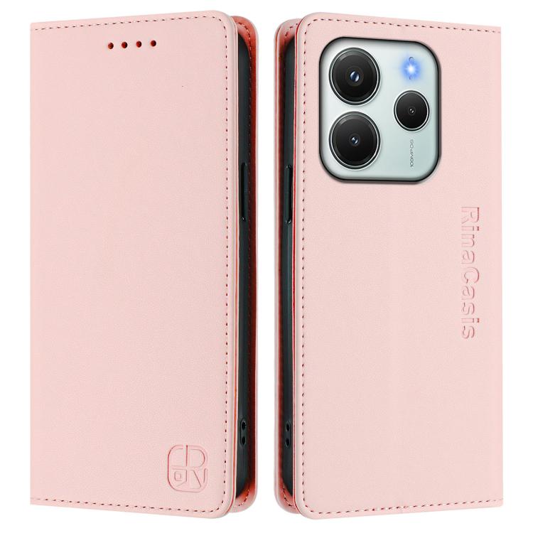 For Redmi Note 14 4G 164.84mm EU Version RC01 Dual-Folded Magnetic Suction RFID Leather Phone Case