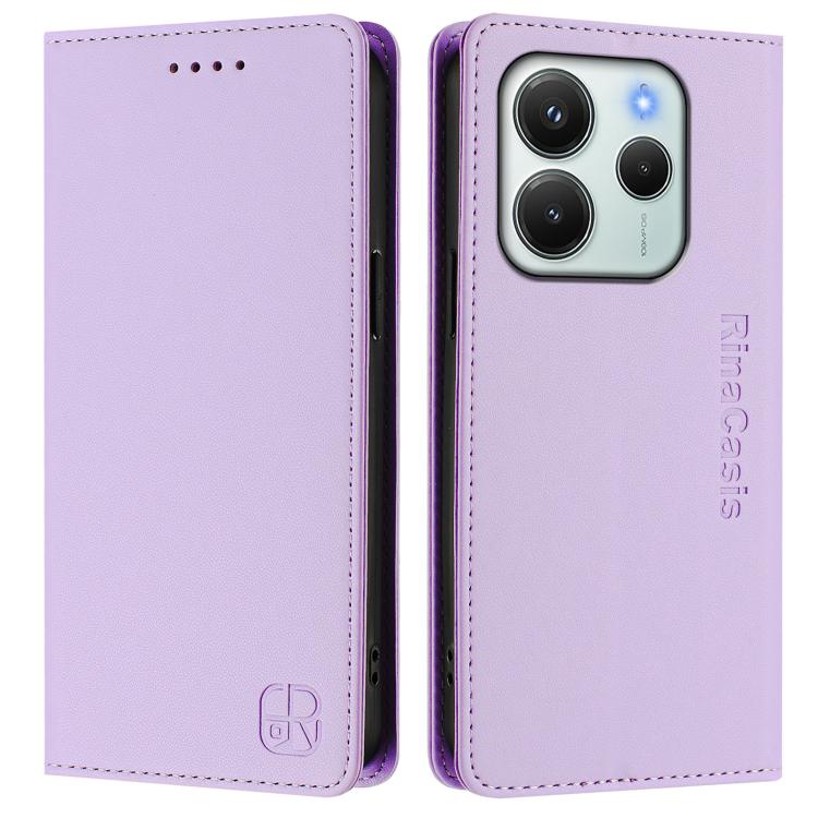 For Redmi Note 14 4G 164.84mm EU Version RC01 Dual-Folded Magnetic Suction RFID Leather Phone Case