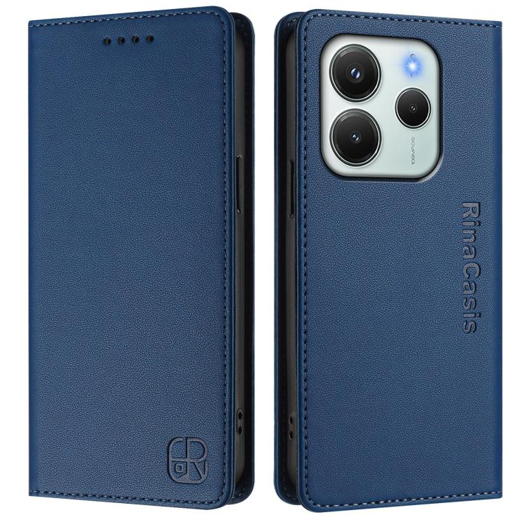 For Redmi Note 14 4G 164.84mm EU Version RC01 Dual-Folded Magnetic Suction RFID Leather Phone Case