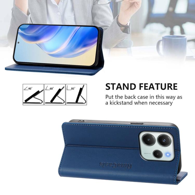 For Redmi Note 14 4G 164.84mm EU Version RC01 Dual-Folded Magnetic Suction RFID Leather Phone Case