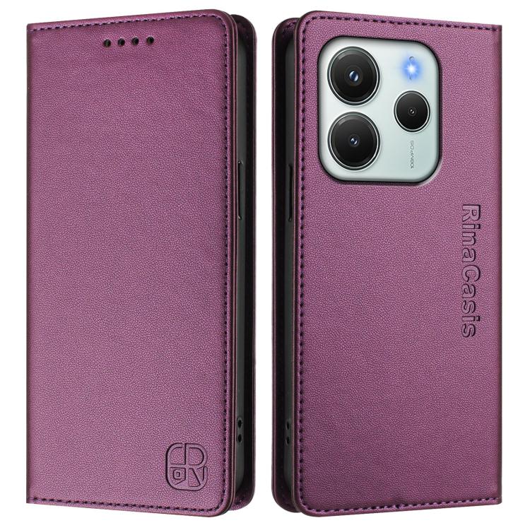 For Redmi Note 14 4G 164.84mm EU Version RC01 Dual-Folded Magnetic Suction RFID Leather Phone Case