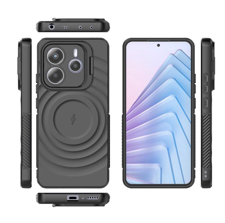 For Redmi Note 14 5G Lens Frame Bracket Corrugated MagSafe Phone Case
