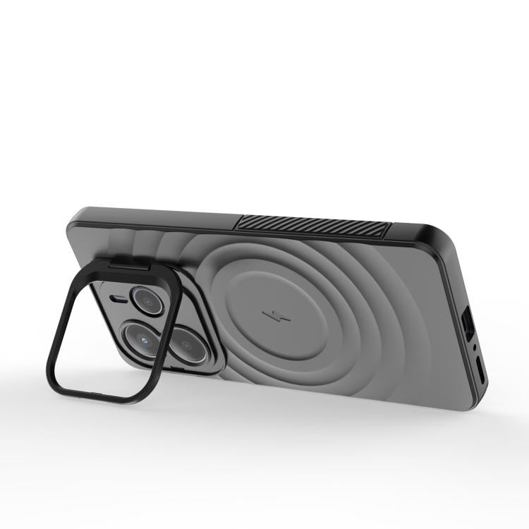 For Redmi Note 14 5G Lens Frame Bracket Corrugated MagSafe Phone Case