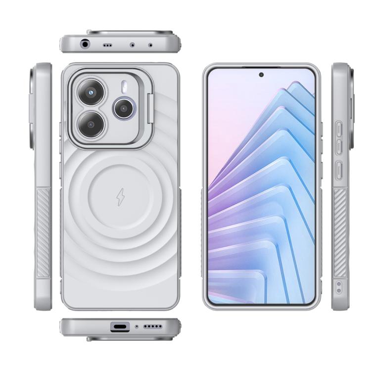 For Redmi Note 14 5G Lens Frame Bracket Corrugated MagSafe Phone Case