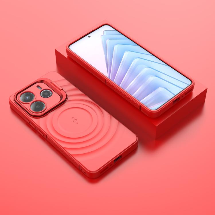 For Redmi Note 14 5G Lens Frame Bracket Corrugated MagSafe Phone Case