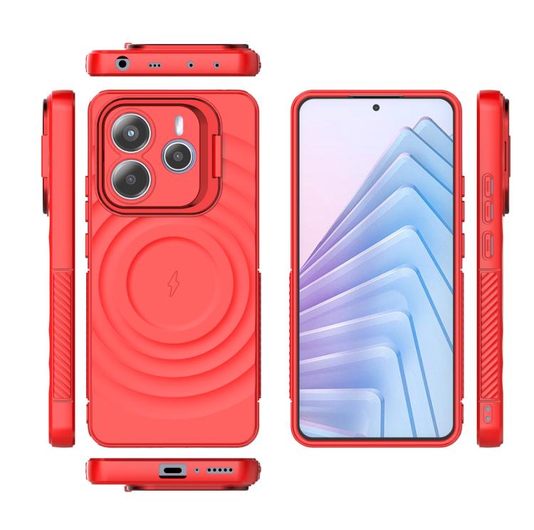 For Redmi Note 14 5G Lens Frame Bracket Corrugated MagSafe Phone Case