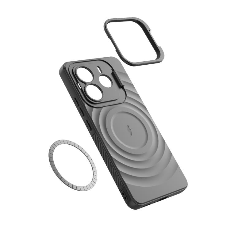 For Redmi Note 14 5G Lens Frame Bracket Corrugated MagSafe Phone Case