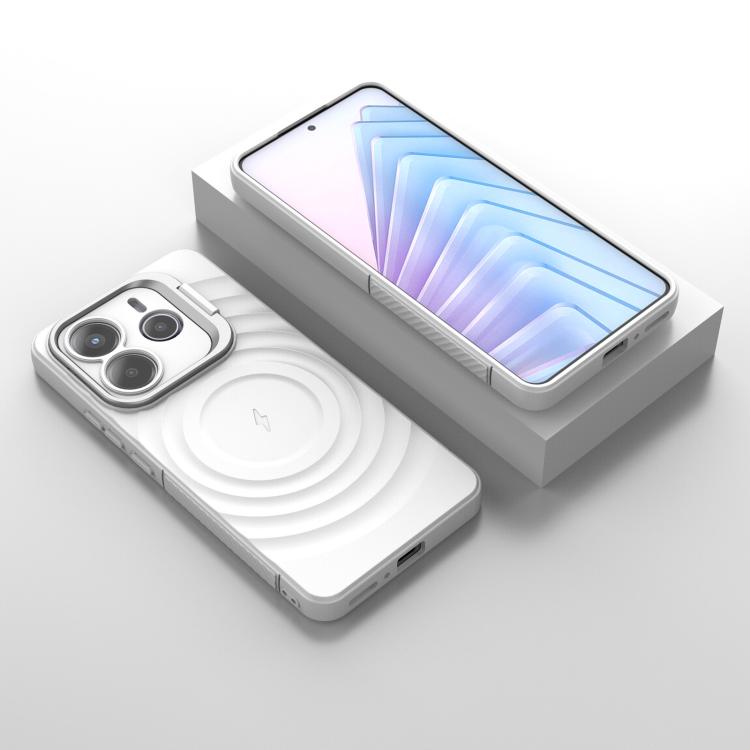 For Redmi Note 14 5G Lens Frame Bracket Corrugated MagSafe Phone Case