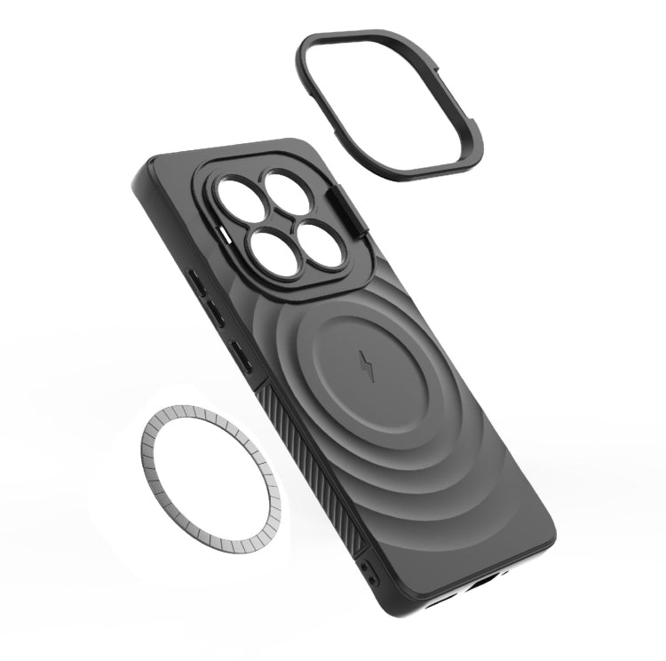 For Redmi Note 14 Pro 5G Lens Frame Bracket Corrugated MagSafe Phone Case