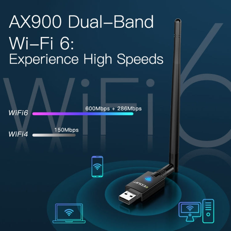 EDUP EP-AX900 900Mbps WiFi 6 Bluetooth 5.3 Dual-Band USB Wireless WiFi Adapter - Black