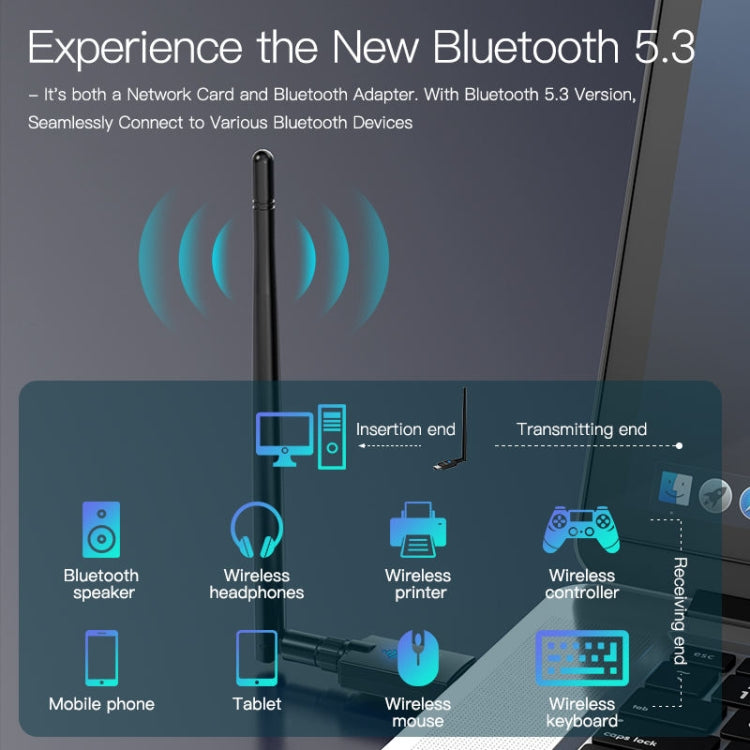 EDUP EP-AX900 900Mbps WiFi 6 Bluetooth 5.3 Dual-Band USB Wireless WiFi Adapter - Black