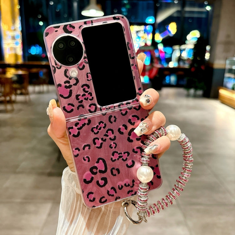 For OPPO Find N3 Flip Feather Leopard Pattern Integrated Phone Case with Bracelet