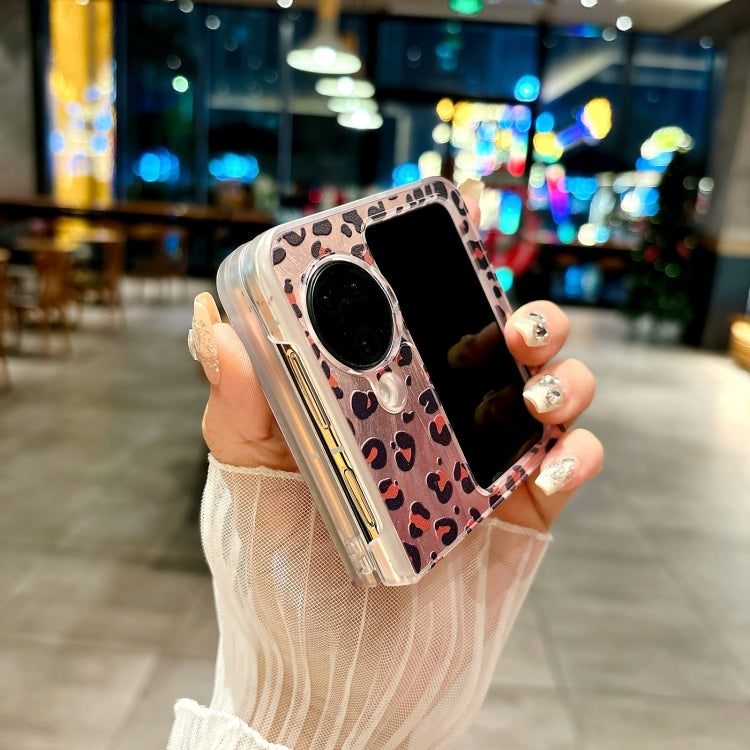 For OPPO Find N3 Flip Feather Leopard Pattern Integrated Phone Case with Bracelet