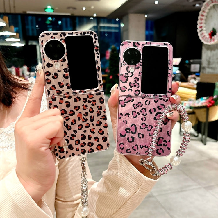 For OPPO Find N3 Flip Feather Leopard Pattern Integrated Phone Case with Bracelet