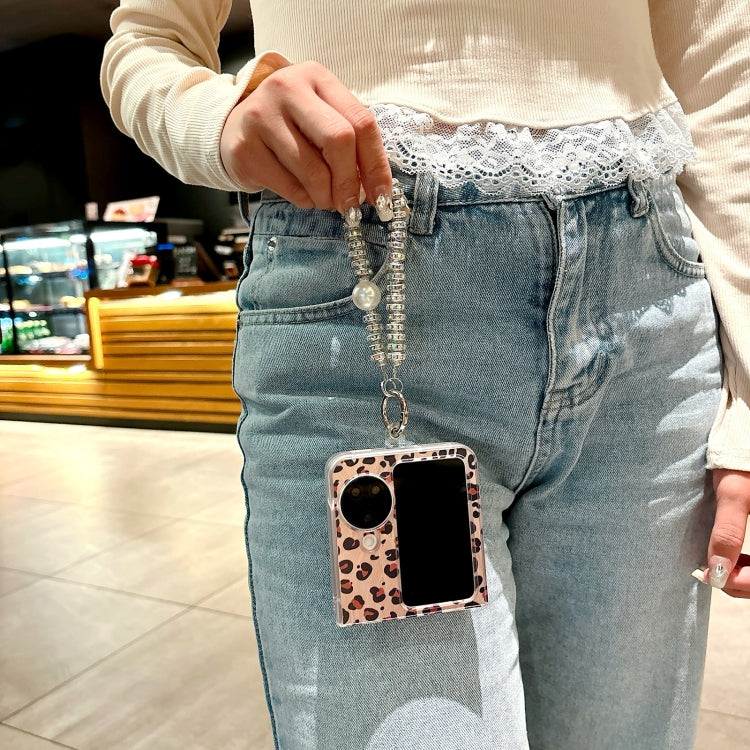 For OPPO Find N3 Flip Feather Leopard Pattern Integrated Phone Case with Bracelet