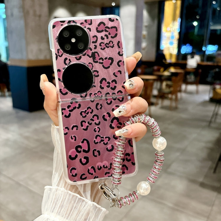 For Huawei Pocket 2 Feather Leopard Pattern Integrated Phone Case with Bracelet