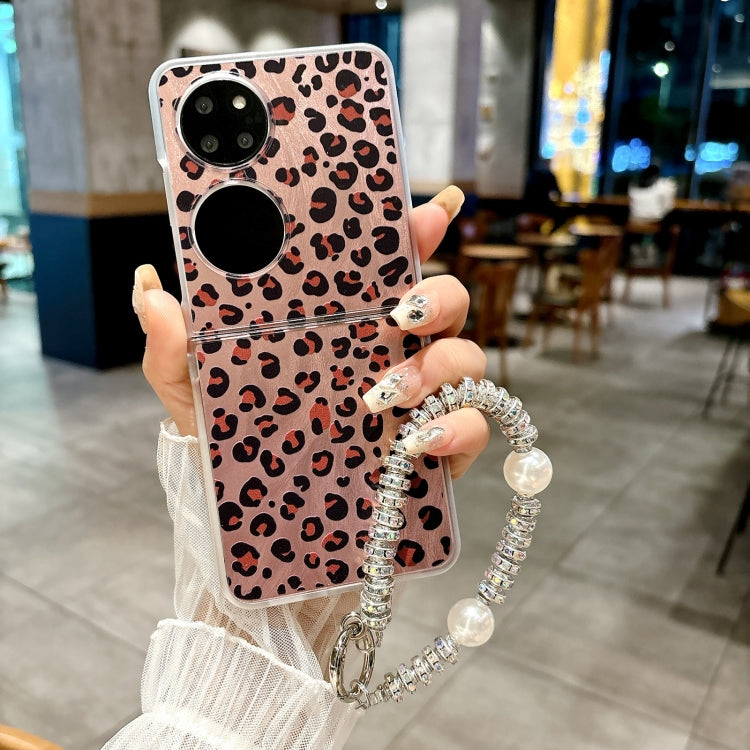For Huawei Pocket 2 Feather Leopard Pattern Integrated Phone Case with Bracelet