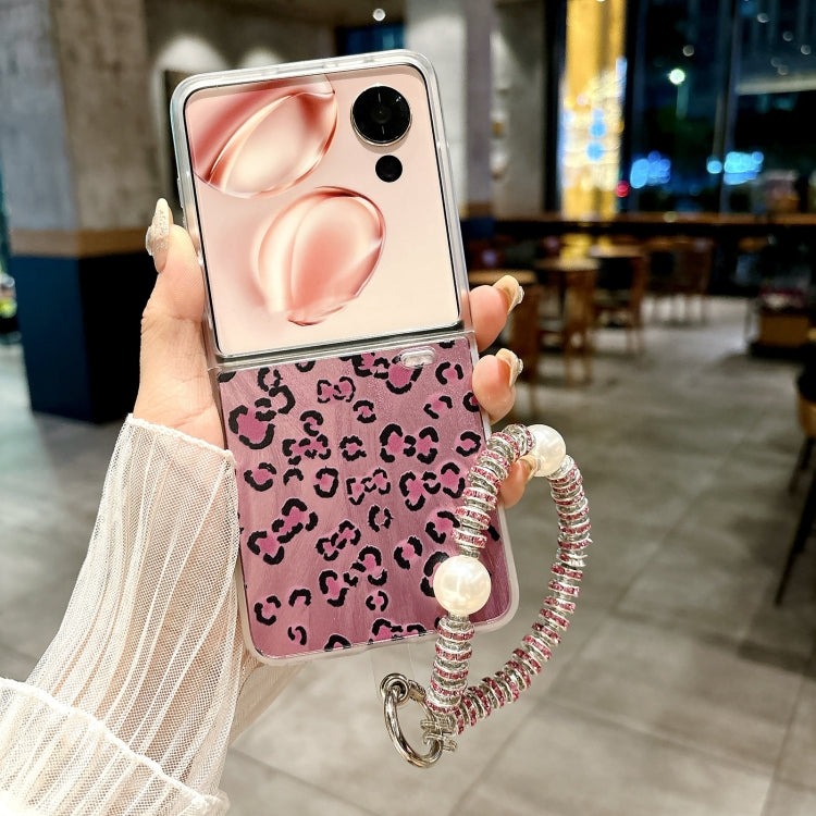 For Honor Magic V Flip Feather Leopard Pattern Integrated Phone Case with Bracelet