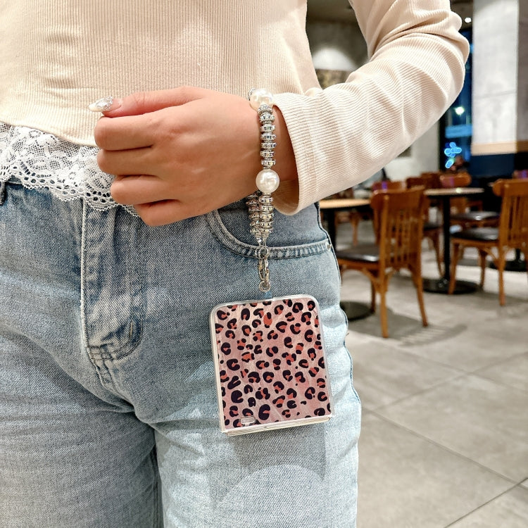 For Honor Magic V Flip Feather Leopard Pattern Integrated Phone Case with Bracelet