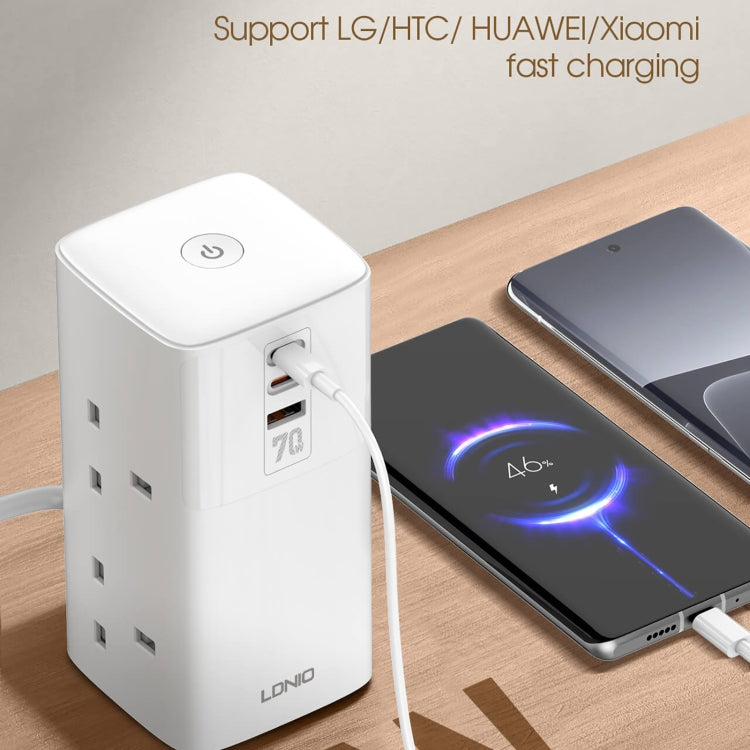 LDNIO SC4396 70W Desktop Multi-function GaN Desktop Charger 2AC, 1U, 2C with 1 Socket, Plug:UK Plug - White