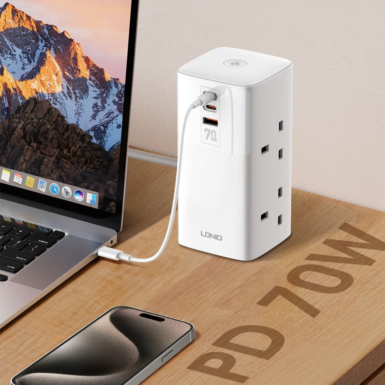 LDNIO SC4396 70W Desktop Multi-function GaN Desktop Charger 2AC, 1U, 2C with 1 Socket, Plug:UK Plug - White