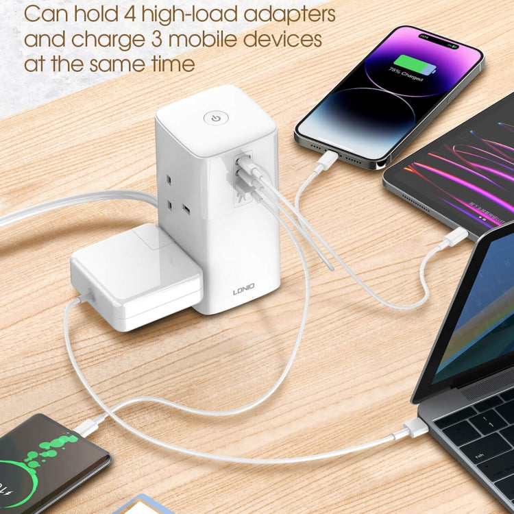 LDNIO SC4396 70W Desktop Multi-function GaN Desktop Charger 2AC, 1U, 2C with 1 Socket, Plug:UK Plug - White