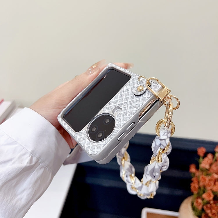 For OPPO Find N3 Flip Sparkling Diamond Rhombus PC Phone Case with Silk Scarf Bracelet