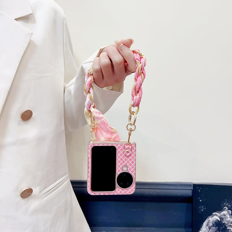 For OPPO Find N3 Flip Sparkling Diamond Rhombus PC Phone Case with Silk Scarf Bracelet