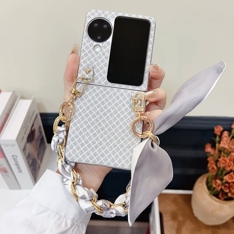 For OPPO Find N3 Flip Sparkling Diamond Rhombus PC Phone Case with Silk Scarf Bracelet