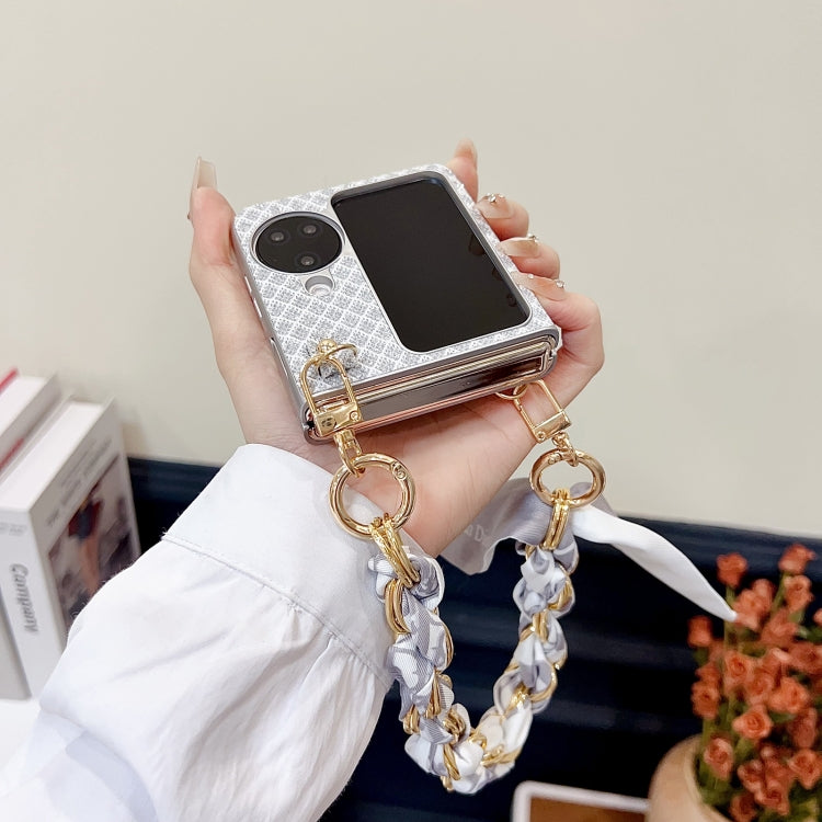 For OPPO Find N3 Flip Sparkling Diamond Rhombus PC Phone Case with Silk Scarf Bracelet