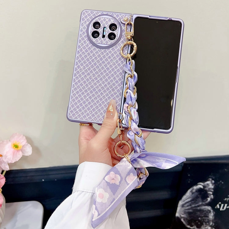 For Huawei Mate X3 / X5 Sparkling Diamond Rhombus PC Phone Case with Silk Scarf Bracelet