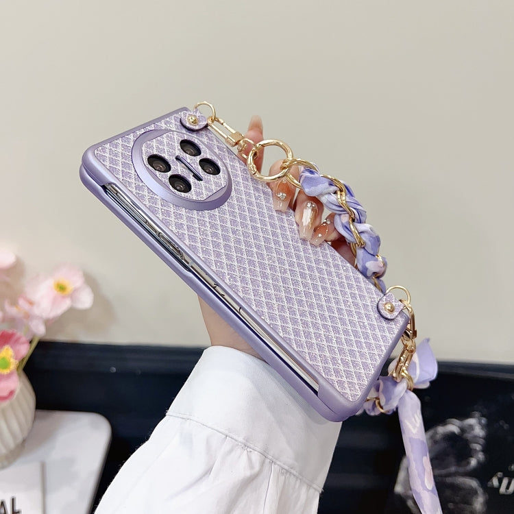 For Huawei Mate X3 / X5 Sparkling Diamond Rhombus PC Phone Case with Silk Scarf Bracelet