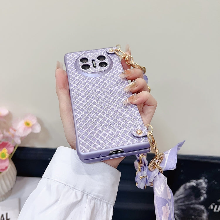 For Huawei Mate X3 / X5 Sparkling Diamond Rhombus PC Phone Case with Silk Scarf Bracelet