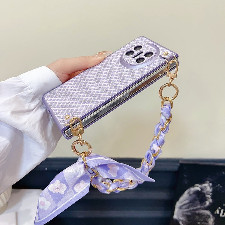 For Huawei Mate X3 / X5 Sparkling Diamond Rhombus PC Phone Case with Silk Scarf Bracelet