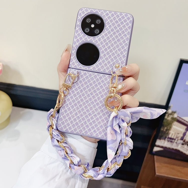 For Huawei Pocket 2 Sparkling Diamond Rhombus PC Phone Case with Silk Scarf Bracelet