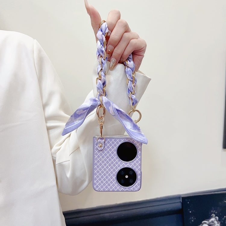 For Huawei Pocket 2 Sparkling Diamond Rhombus PC Phone Case with Silk Scarf Bracelet