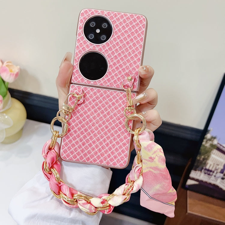For Huawei Pocket 2 Sparkling Diamond Rhombus PC Phone Case with Silk Scarf Bracelet