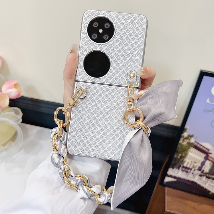 For Huawei Pocket 2 Sparkling Diamond Rhombus PC Phone Case with Silk Scarf Bracelet