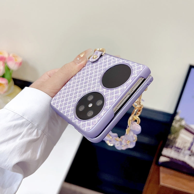 For Huawei Pocket 2 Sparkling Diamond Rhombus PC Phone Case with Silk Scarf Bracelet