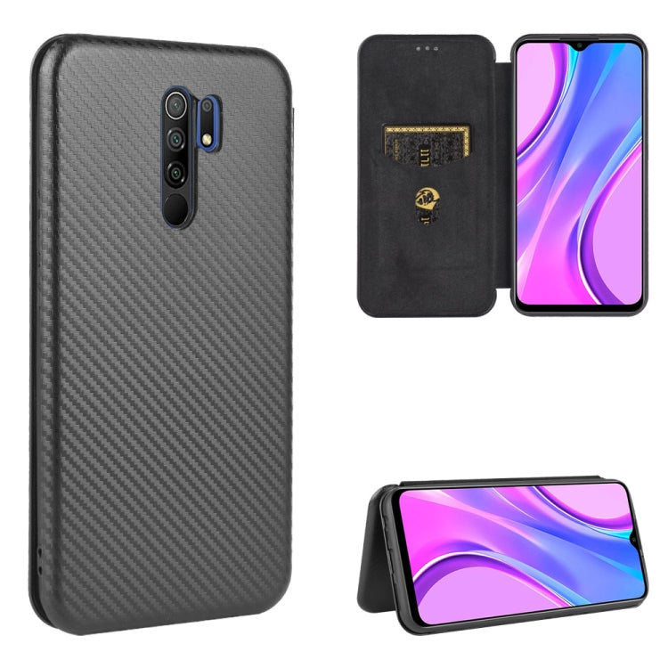 For Xiaomi Redmi 9 Carbon Fiber Texture Horizontal Flip TPU + PC + PU Leather Case with Card Slot