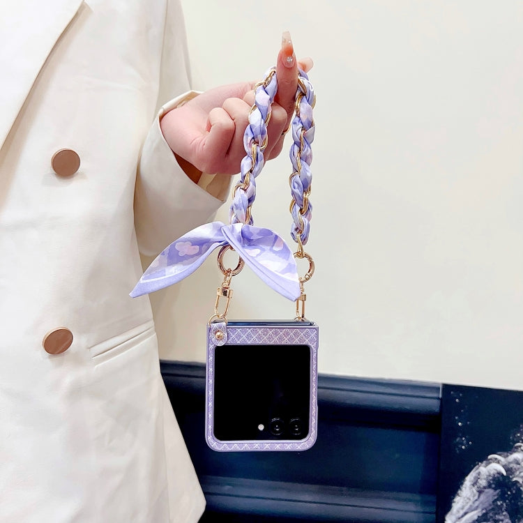 For Motorola Razr 50 Ultra Sparkling Diamond Rhombus PC Phone Case with Silk Scarf Bracelet