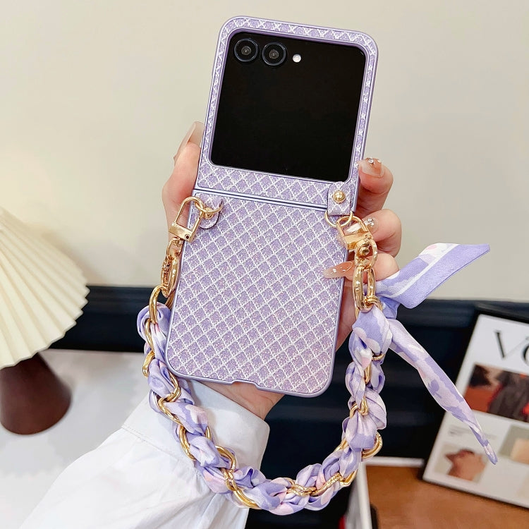 For Motorola Razr 50 Sparkling Diamond Rhombus PC Phone Case with Silk Scarf Bracelet