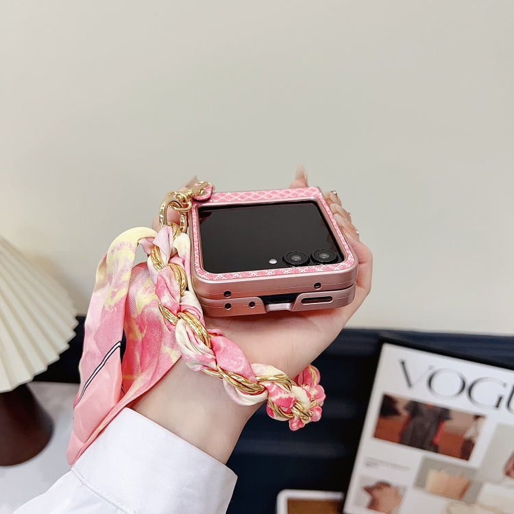 For Motorola Razr 50 Sparkling Diamond Rhombus PC Phone Case with Silk Scarf Bracelet