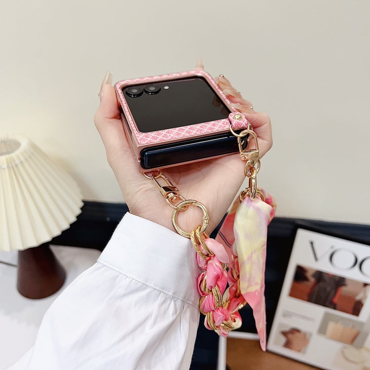 For Motorola Razr 50 Sparkling Diamond Rhombus PC Phone Case with Silk Scarf Bracelet