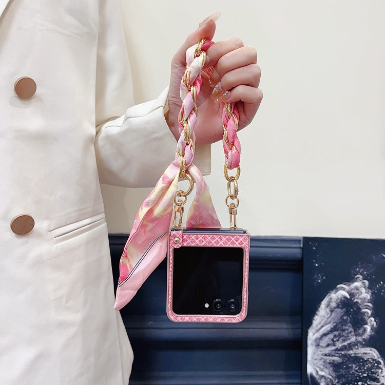 For Motorola Razr 50 Sparkling Diamond Rhombus PC Phone Case with Silk Scarf Bracelet