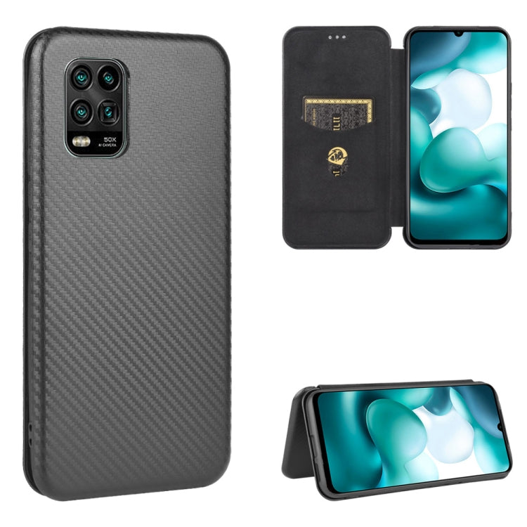 For Xiaomi Mi 10 Lite Carbon Fiber Texture Horizontal Flip TPU + PC + PU Leather Case with Card Slot